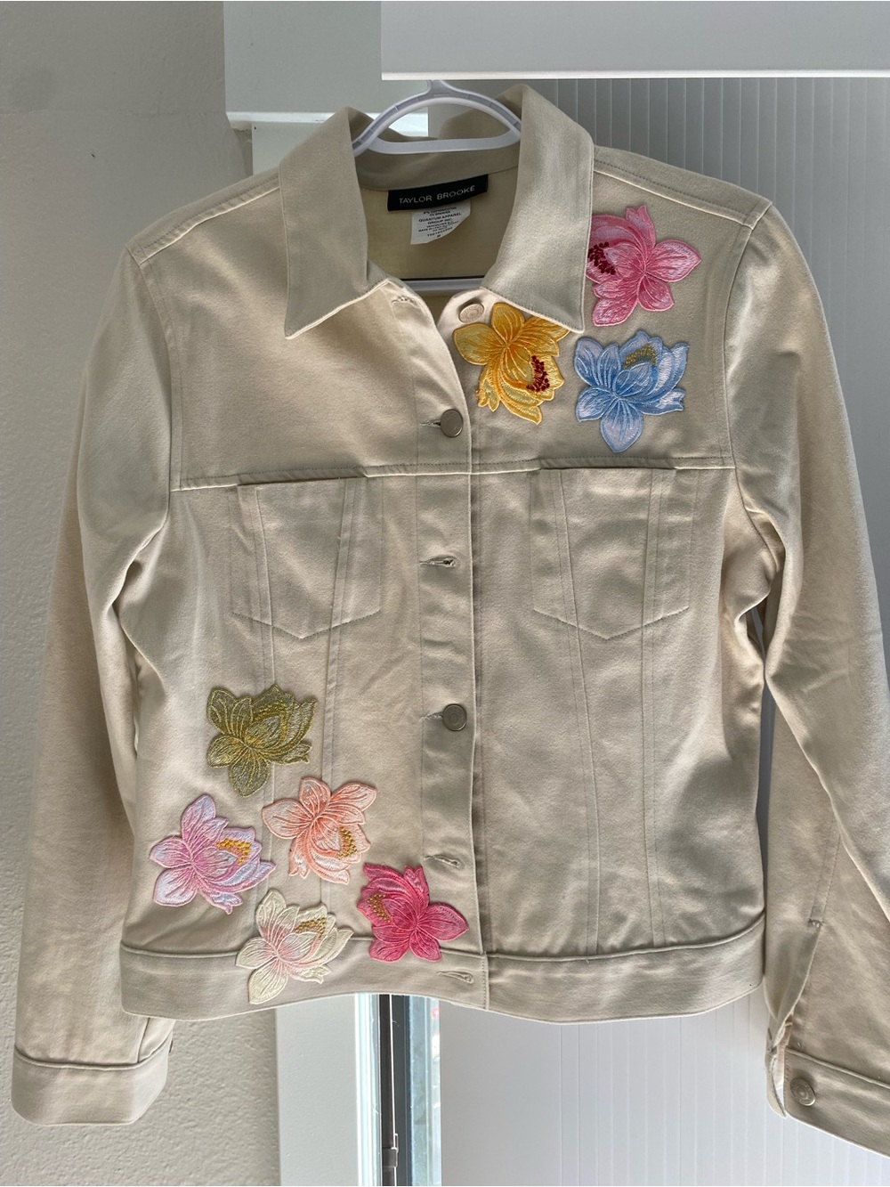 Taylor Brooke Cream Floral Embroidered Jean Jacket